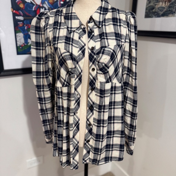 Veronica Beard Black and White Plaid Button Down Shirt - Picture 3 of 6